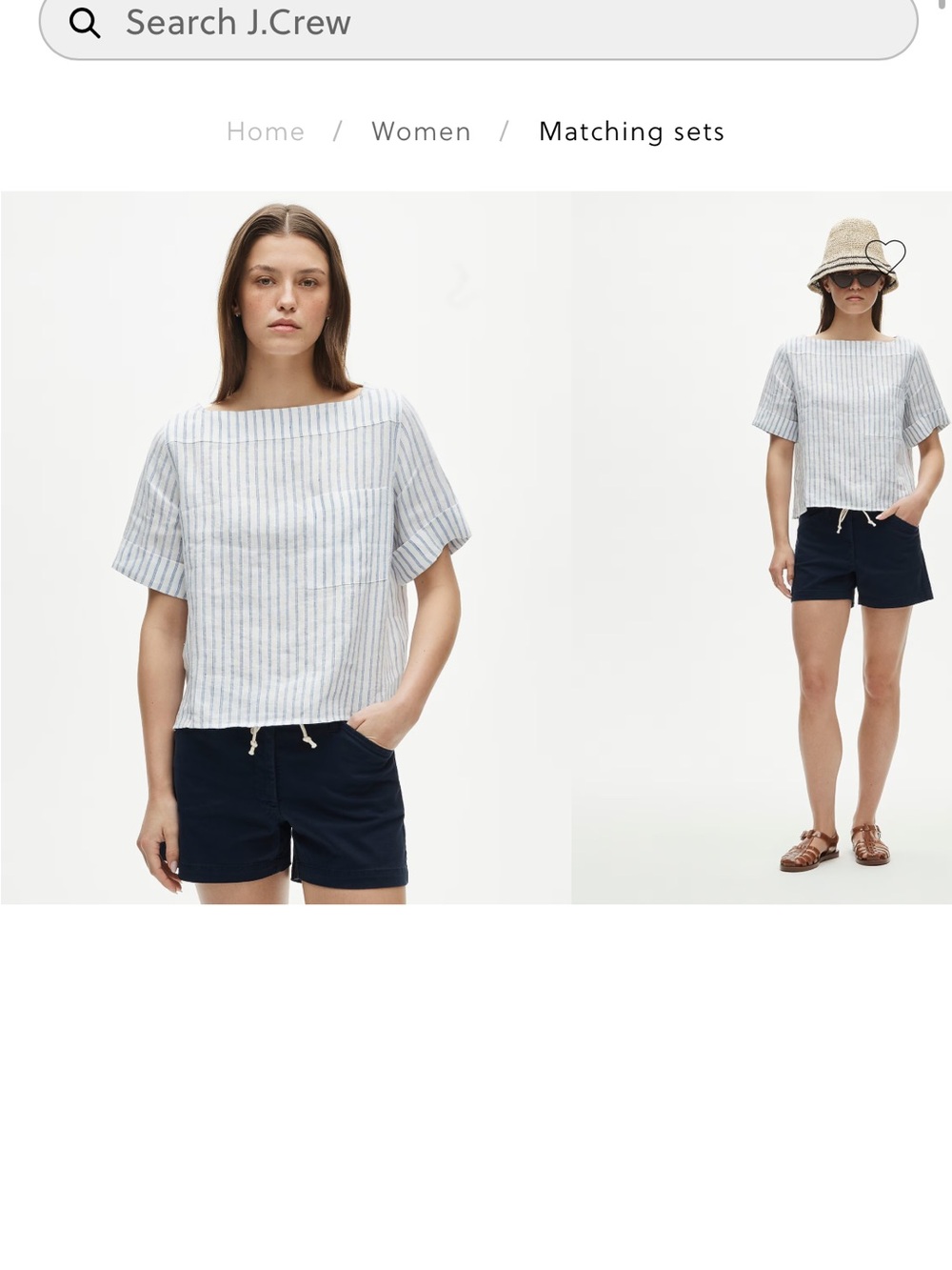J. Crew Boatneck T-shirt in striped linen - White Blue